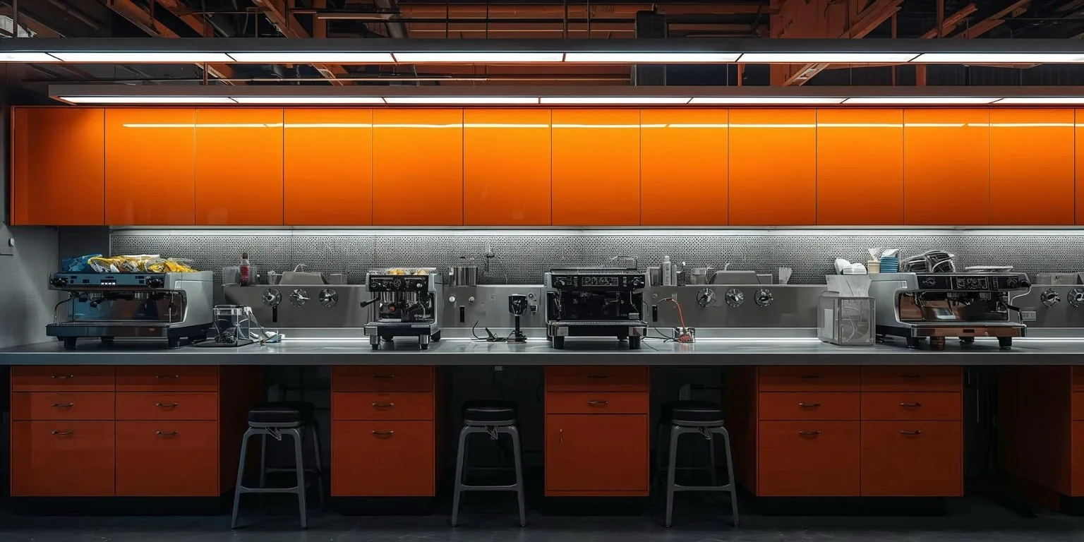 Espresso machine repair bench at Kanen Coffee Berkeley